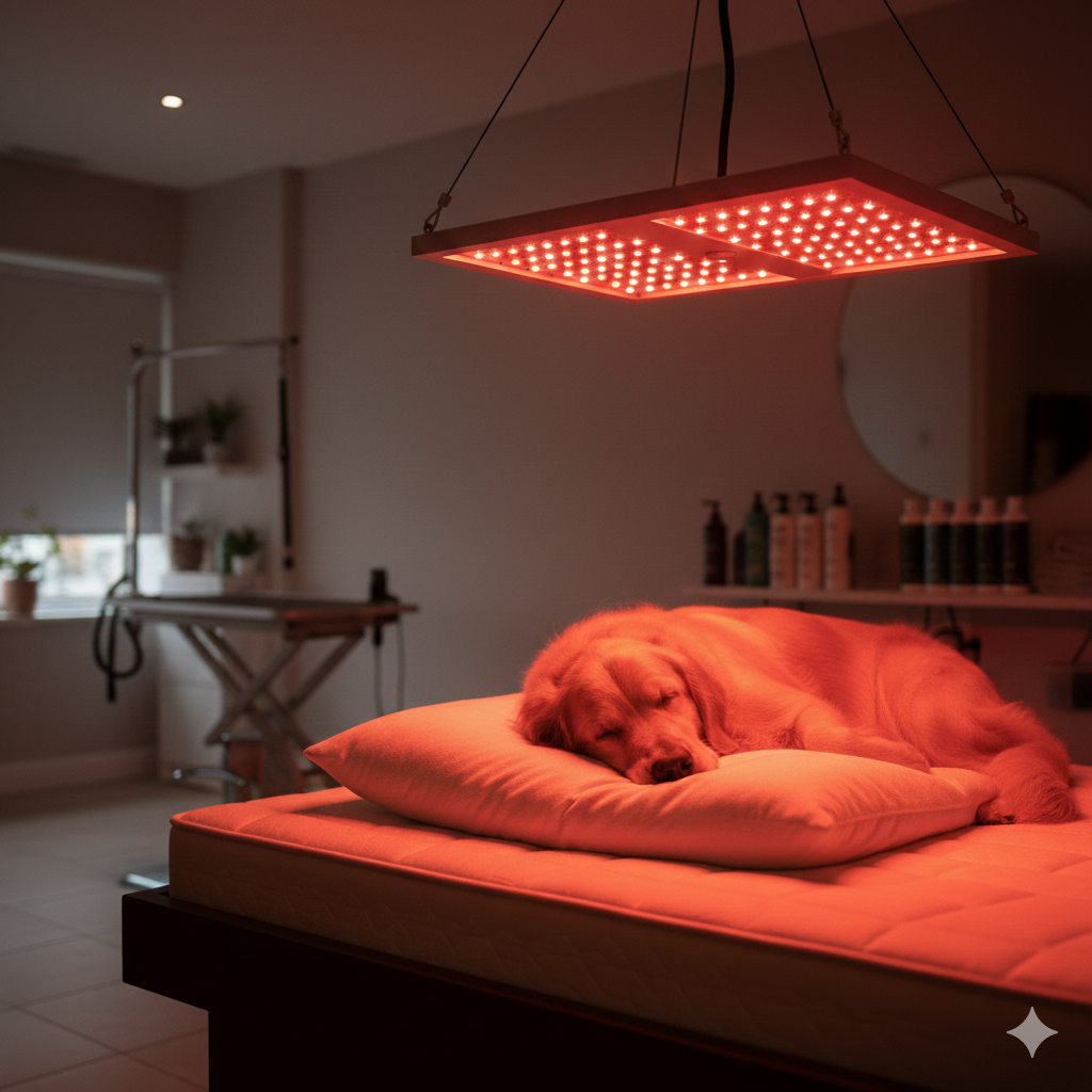 Chien sous luminothérapie.